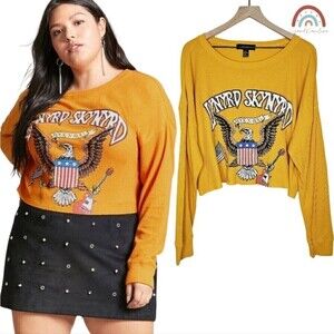 Forever 21+ Lynyrd Skynyrd Thermal Waffle Knit Long Sleeve Graphic Crop Top